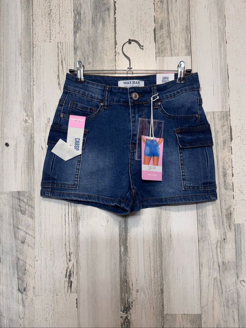Wax Jean High Rise Stretch Denim Cargo Shorts Womens Size S Dark Wash